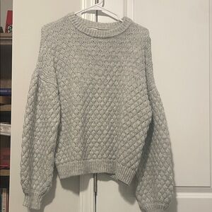 A New Day Light Gray Textured Cable Knit Sweater